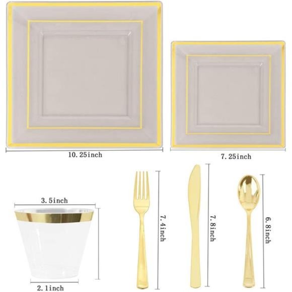 150 PCS Clear Black Plastic Plates, Disposable Silverware and Cups - Picture 2 of 6